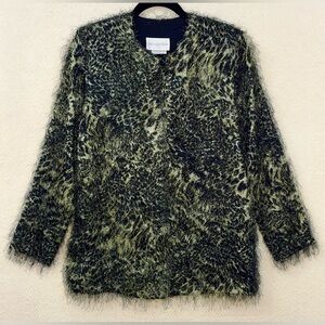 Vintage Bellessa Black & Green Fancy Hairy Leopard Cardigan. Made in Canada 🍁